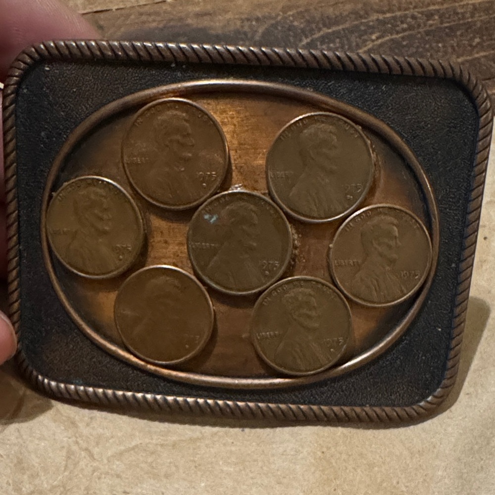 Men's Coin-Embellished Belt Buckle - Black and Brown